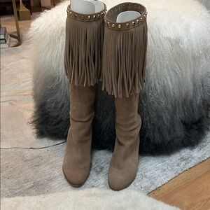 Michael Kors Fringe Suede Knee-High Boots - Tan